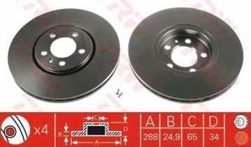 Audi A1 Ön Fren Diski 1.4 TFSI 122 Beygir 288 mm Çap 2010-2018 TRW
