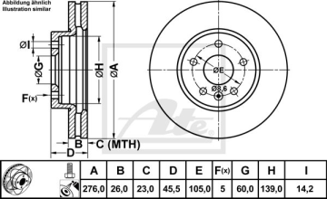 Chevrolet Cruze Performanslı Ön Fren Diski Çizgili 1.4 Turbo 276 mm Çap ATE POWER DISC