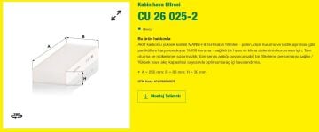 Opel Corsa F Polen Filtresi 1.2 Turbo 100 Beygir 2019 Sonrası MANN