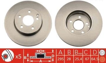 Mercedes E Serisi W212 Kasa E180 Ön Fren Diski 295 mm Çap Standart Paket İçin 2009-2015 TRW