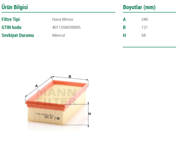 Peugeot 208 Hava Filtresi 1.2 VTi 82 Beygir 2012-2018 MANN