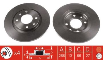 Citroen Elysee Ön Fren Diski 1.2 VTi 266 mm Çap Düz/Dolu Tip TRW