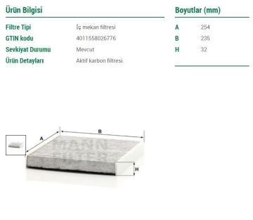 Audi A3 Karbonlu Polen Filtresi 1.4 TFSI 125 Beygir 2013-2020 MANN
