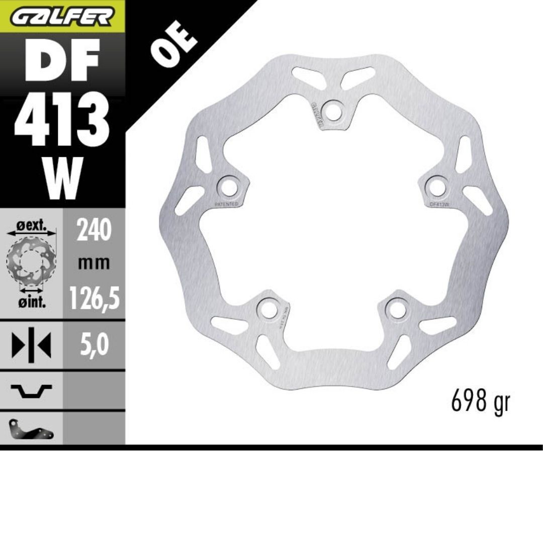 Kymco Xciting Vs 400 Arka Fren Diski 240 mm 2023 Sonrası GALFER DALGALI SABİT ÇELİK DİSK