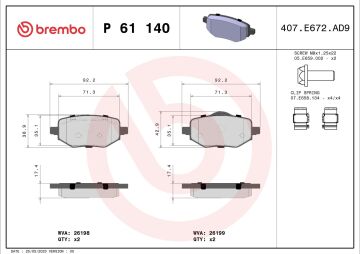 Opel Corsa F Arka Fren Balatası Elektrikli El Freni İçin 2019 Sonrası BREMBO