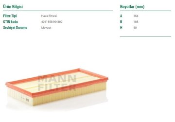 Audi A3 Hava Filtresi 1.9 TDI 130 Beygir 1996-2003 MANN