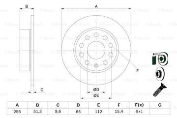 Skoda Octavia 2 Arka Fren Diski 255 mm Çap 2004-2012 BOSCH