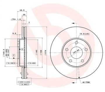 Volvo S40 Ön Fren Diski 1.6 Benzinli 278 mm Çap 2004-2014 BREMBO