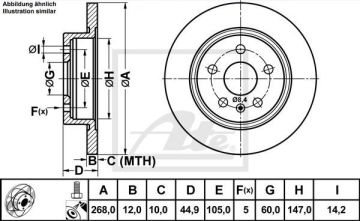 Opel Astra J Performanslı Arka Fren Diski Çizgili 1.4 Turbo 268 mm Çap 2010-2015 ATE POWER DISC
