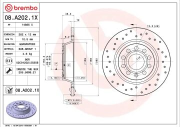 Volkswagen Passat B7 Performanslı Arka Fren Diski 2.0 TDI 140 Beygir 282 mm Çap Delikli 2011-2014 BREMBO XTRA