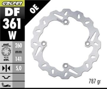 Suzuki V-Strom DL1000 ABS Arka Fren Diski 260 mm 2014 Sonrası GALFER DALGALI SABİT ÇELİK DİSK