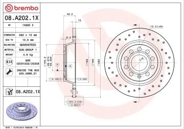 Audi Q3 Performanslı Arka Fren Diski 1.4 TFSI 150 Beygir 282 mm Çap Delikli 2012-2018 BREMBO XTRA