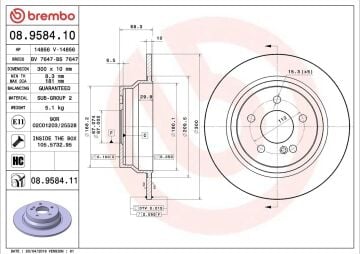 Mercedes E Serisi W211 Kasa E200 CDI Arka Fren Diski 122 Beygir Standart Paket 300 mm Çap 2002-2009 BREMBO