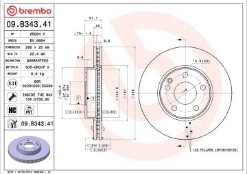 Mercedes B Serisi W246 Kasa B180 Ön Fren Diski 280 mm Çap Standart Paket 2012-2018 BREMBO