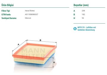 Citroen C5 Aircross Hava Filtresi 1.5 BlueHDi 130 Beygir 2018-2025 MANN