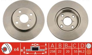 Toyota Yaris Ön Fren Diski 258 mm Çap 2011-2019 TRW
