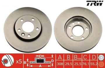 Volkswagen Touareg Ön Fren Diski 2.5 TDI 308 mm Çap 2003-2010 TRW