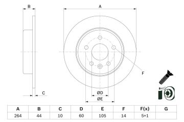 Opel Astra K Arka Fren Diski 1.5 D 122 Beygir 264 mm Çap 2016-2022 BOSCH