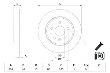 Opel Astra K Arka Fren Diski 1.2 Turbo 110 Beygir 264 mm Çap 2016-2022 BOSCH