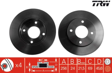 Mitsubishi Colt Ön Fren Diski 1.5 Dizel 256 mm Çap 2005-2012 TRW