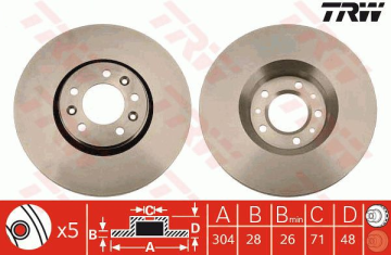 Citroen C5 Ön Fren Diski 1.6 HDi 115 Beygir 304 mm Çap 2008-2014 TRW