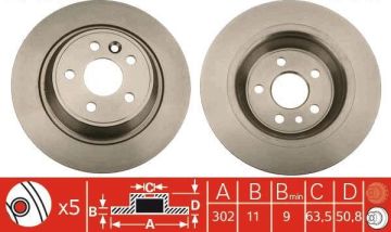 Range Rover Evoque Arka Fren Diski 302 mm Çap 2012-2019 TRW
