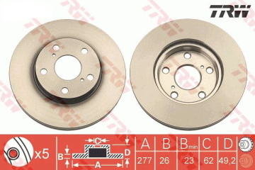 Toyota Auris Ön Fren Diski 1.6 Benzinli 277 mm 2013-2018 TRW