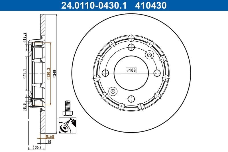 Opel Corsa F Arka Fren Diski 249 mm Çap 2019 Sonrası ATE