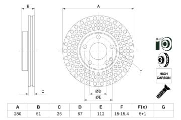Mercedes B Serisi W246 Kasa B180 CDI Ön Fren Diski 280 mm Çap Standart Paket 2012-2018 BOSCH