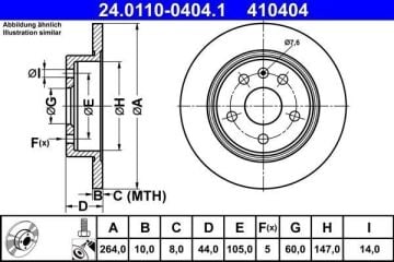 Opel Astra K Arka Fren Diski 1.2 Turbo 145 Beygir 264 mm Çap 2016-2022 ATE
