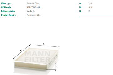 Mercedes E Serisi W213 Kasa E300 Dış Polen Filtresi 2.0 245 Beygir 2016-2023 MANN