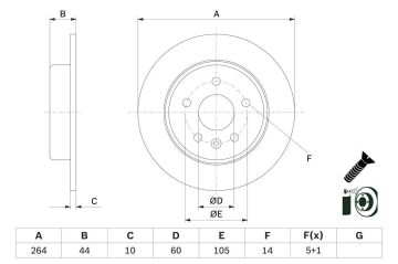 Opel Astra K Arka Fren Diski 1.0 Turbo 105 Beygir 264 mm Çap 2016-2022 BOSCH