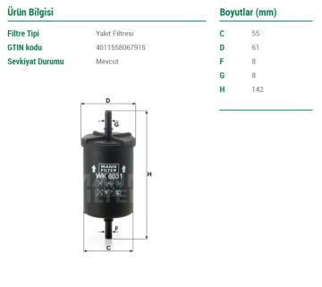 Opel Crossland X Benzin Filtresi 1.2 Turbo 110 Beygir 2017 Sonrası MANN