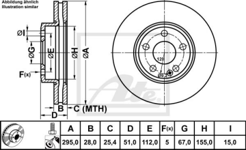 Mercedes B Serisi W246 Kasa B200 Ön Fren Diski 295 mm Çap Standart Paket 2012-2018 ATE ORIGINAL