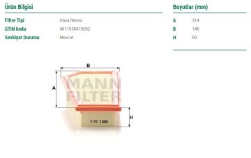 Mercedes C Serisi W204 Kasa C200 CGI Hava Filtresi 1.8 184 Beygir 2007-2013 MANN