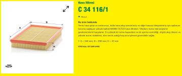 Opel Vectra B Hava Filtresi 1.8 16V 115 Beygir 1996-2002 MANN
