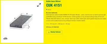 Opel Vectra B Karbonlu Polen Filtresi 1.8 16V 115 Beygir 1996-2002 MANN