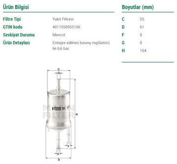 Audi TT Benzin Filtresi 1.8 TFSI 160 Beygir 2007-2014 MANN