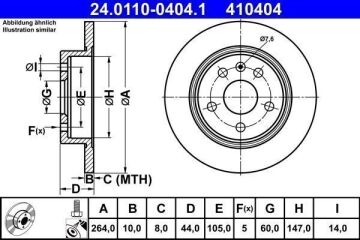 Opel Astra K Arka Fren Diski 1.4 Turbo 150 Beygir 264 mm Çap 2016-2022 ATE
