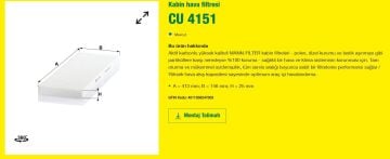Opel Vectra B Polen Filtresi 1.8 16V 115 Beygir 1996-2002 MANN