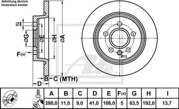 Volvo S40 Performanslı Arka Fren Diski 1.6 Benzinli 280 mm Çap Çizgili 2004-2012 ATE POWER DISC