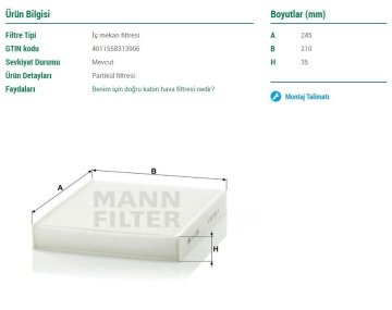 Ford Focus C-Max Karbonlu Polen Filtresi Bütün Modellere 2007-2011 MANN