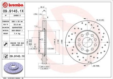 Audi A3 Performanslı Ön Fren Diski 35 TFSI 1.5 150 Beygir 288 mm Çap Delikli 2020 Sonrası BREMBO XTRA