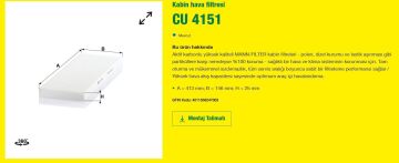 Opel Vectra B Polen Filtresi 1.6i 75 Beygir 1996-2002 MANN