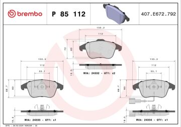 Volkswagen Tiguan Ön Fren Balatası 1.4 TSI 160 Beygir 2008-2015 BREMBO