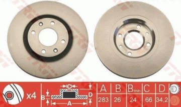 Peugeot 307 Ön Fren Diski 2.0 16V 136 Beygir 283 mm Çap 2001-2008 TRW