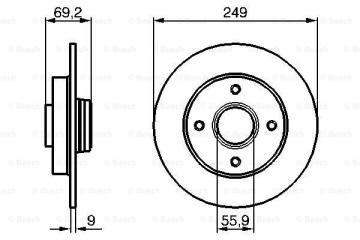 Peugeot 208 Arka Fren Diski 1.2 VTi 82 Beygir 249 mm Çap Poryasız Tip 2012-2018 BOSCH