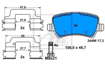 Volvo S80 Arka Fren Balatası Elektrikli El Freni İçin 2007-2016 ATE ORIGINAL