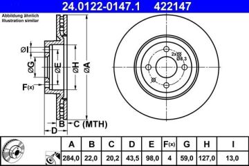 Fiat Linea Ön Fren Diski 1.6 Multijet 105 Beygir 284 mm Çap 2007-2017 ATE ORIGINAL